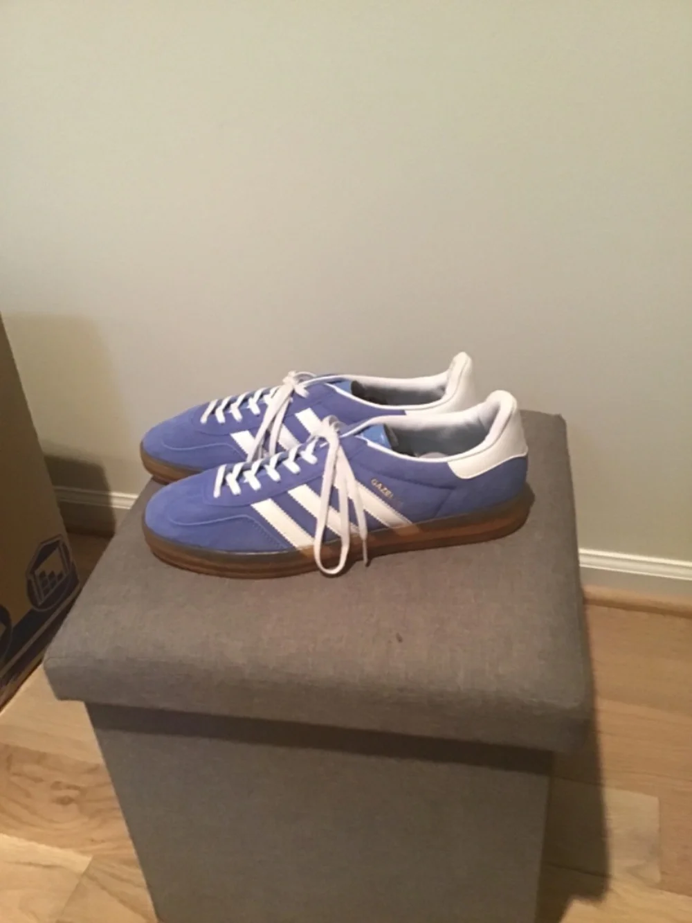 Adidas Gazelle light blue and white size 11 gum sole.